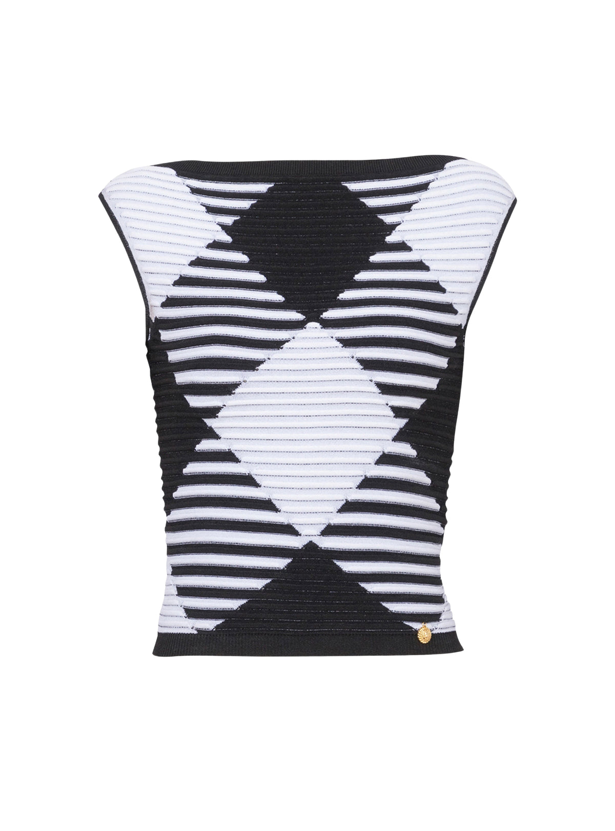 Cropped top in gingham rolled knit - Black & White