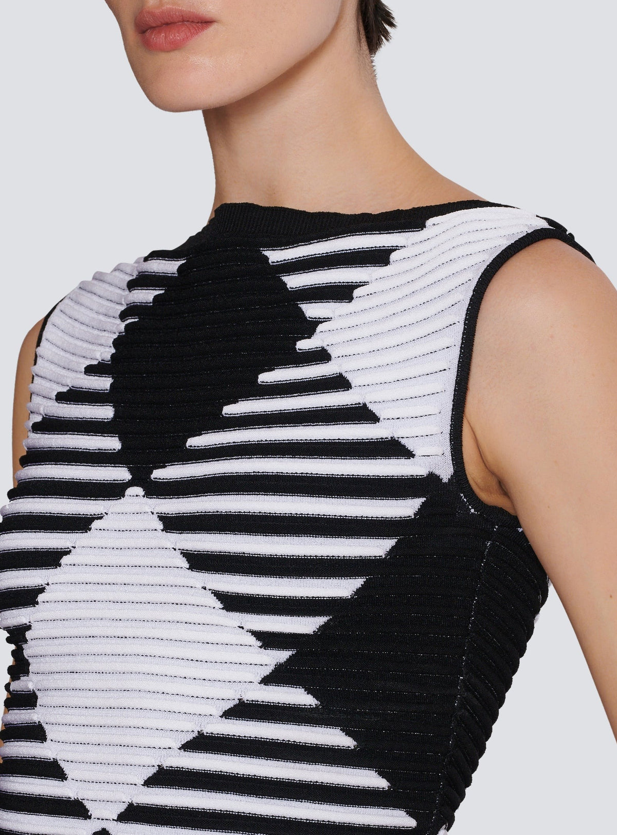 Cropped top in gingham rolled knit - Black & White