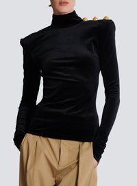 Velvet long-sleeved top - Black