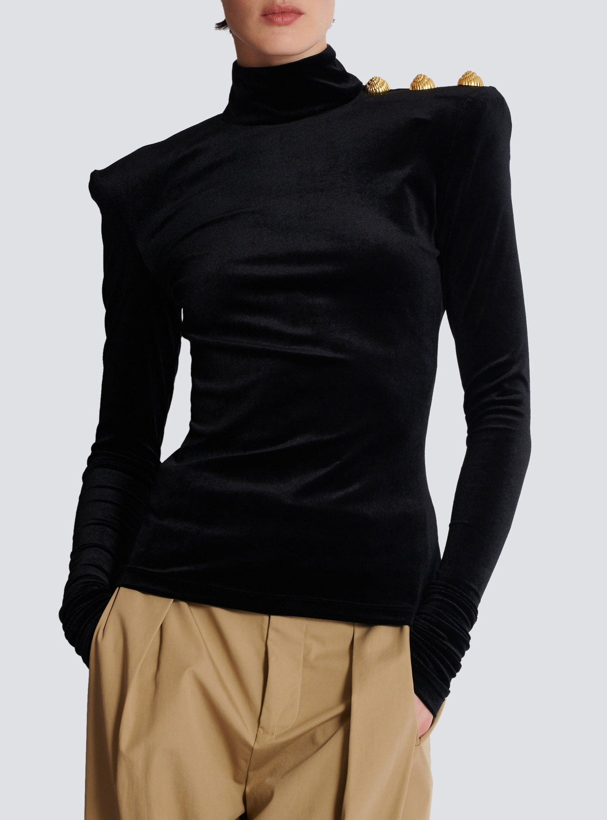 Velvet long-sleeved top - Black