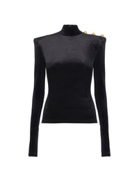 Velvet long-sleeved top - Black