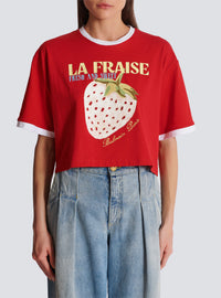 T-shirt court imprimé balmain fraise - Rouge