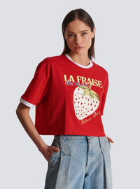 T-shirt court imprimé balmain fraise - Rouge