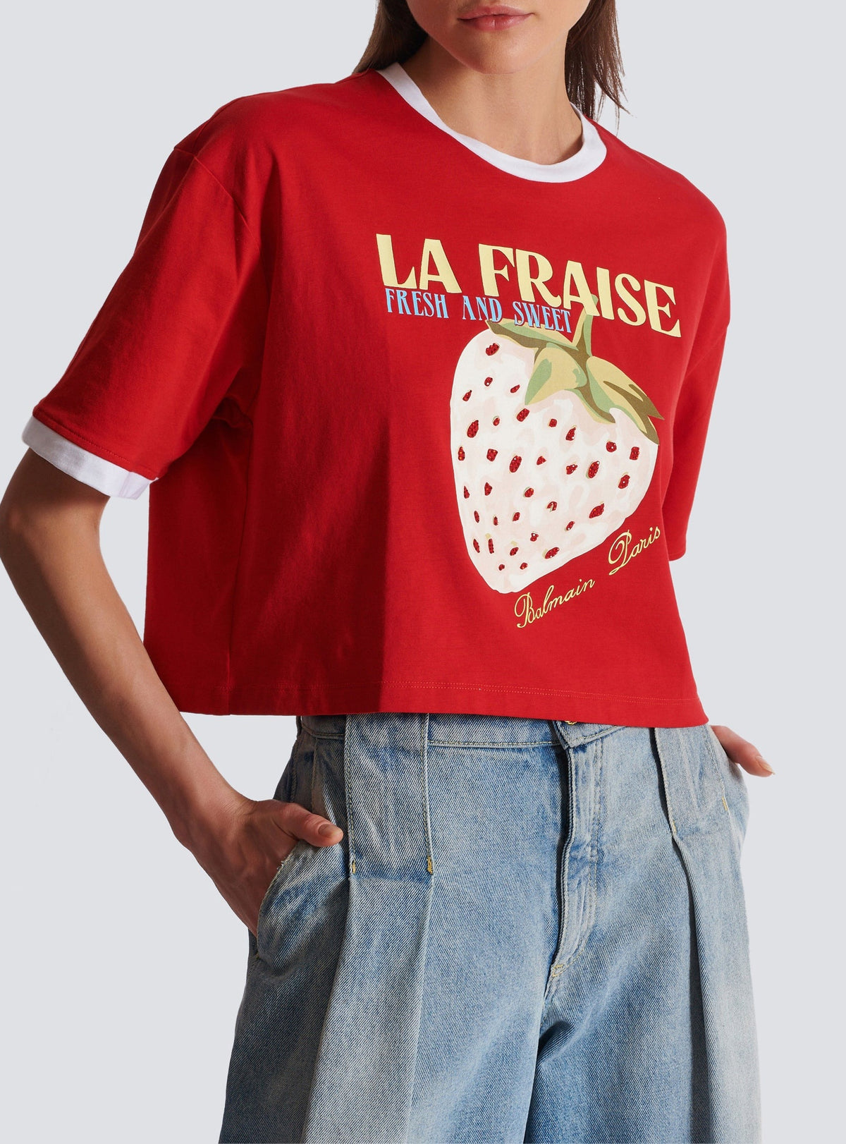 T-shirt court à col rond - Rouge