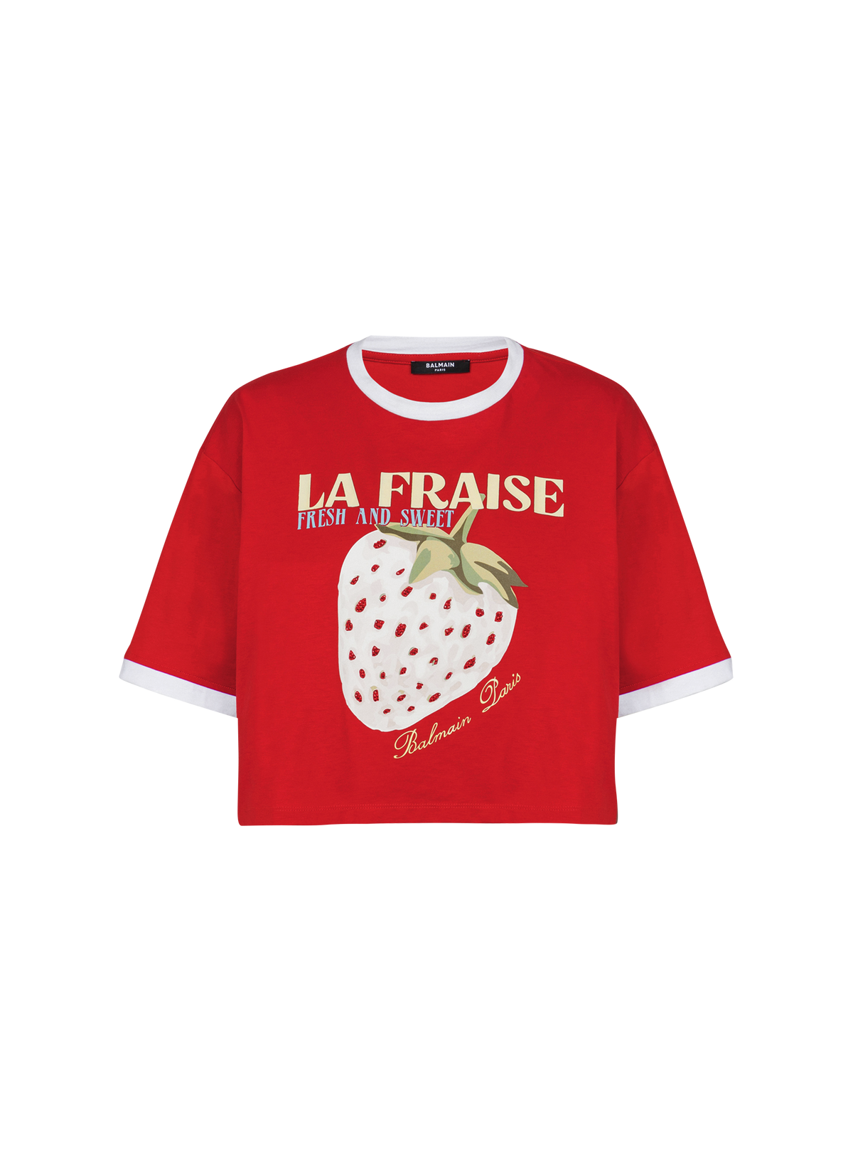 T-shirt court imprimé balmain fraise - Rouge