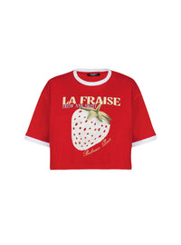 T-shirt court à col rond - Rouge