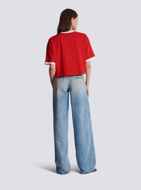 T-shirt court imprimé balmain fraise - Rouge
