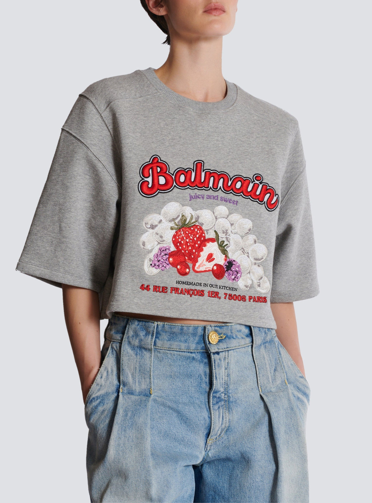 Crop top à imprimé fruit - Gris