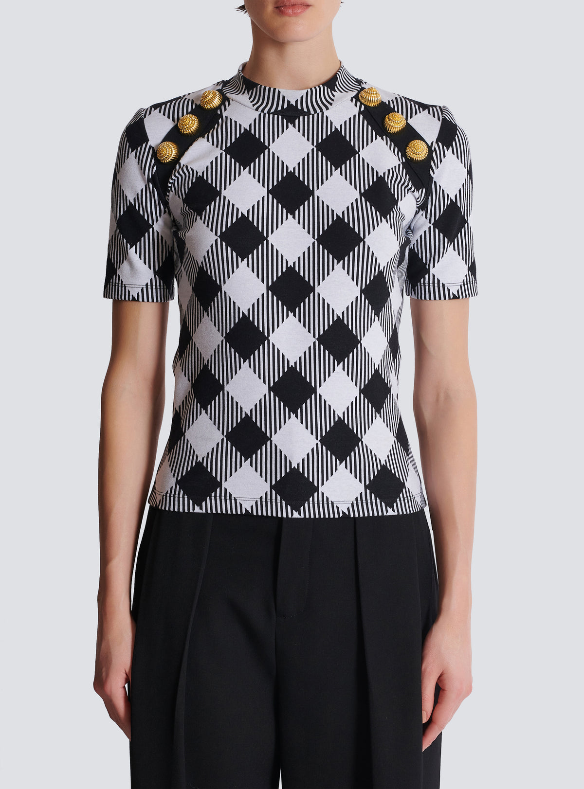 T-shirt à boutons vichy - Noir & Blanc