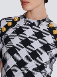 T-shirt with gingham buttons - Black & White