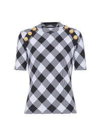 T-shirt with gingham buttons - Black & White