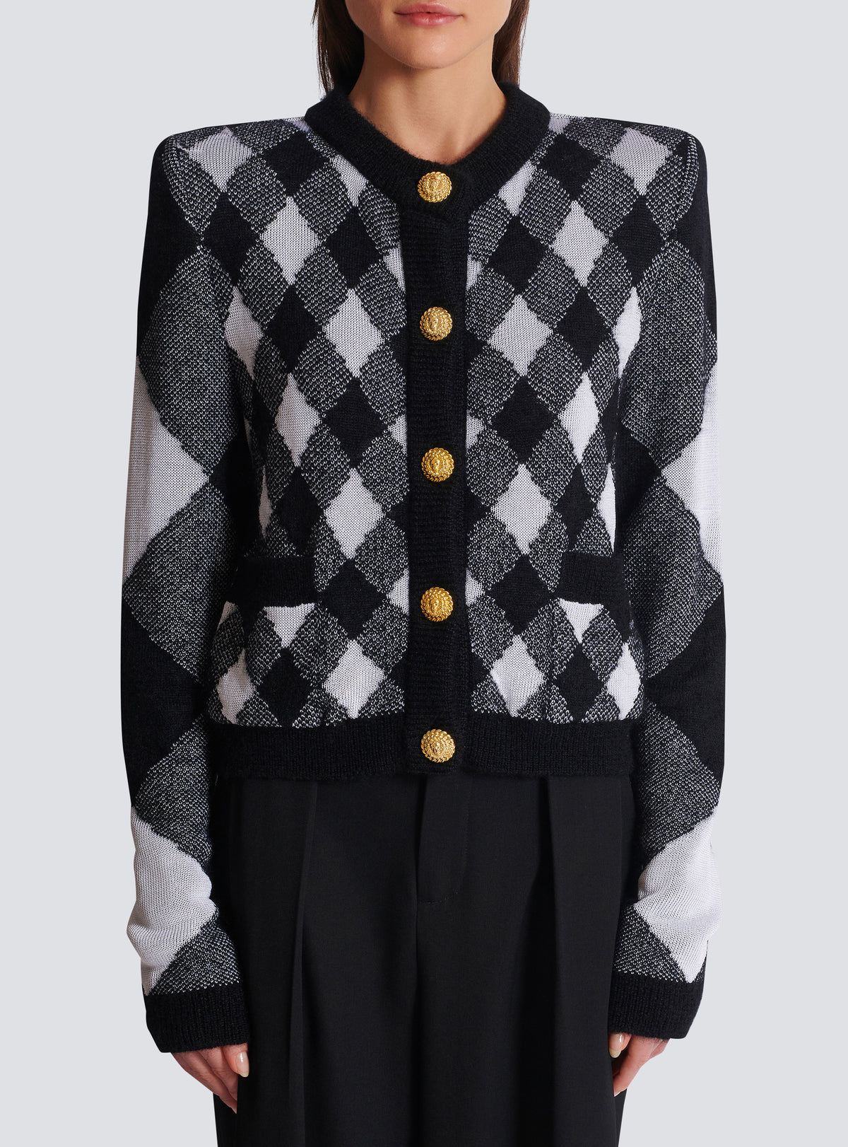 Cardigan en maille vichy - Noir & Blanc