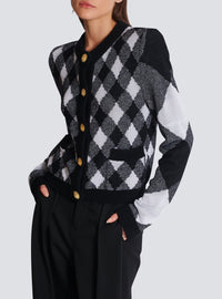 Cardigan in gingham knit - Black & White