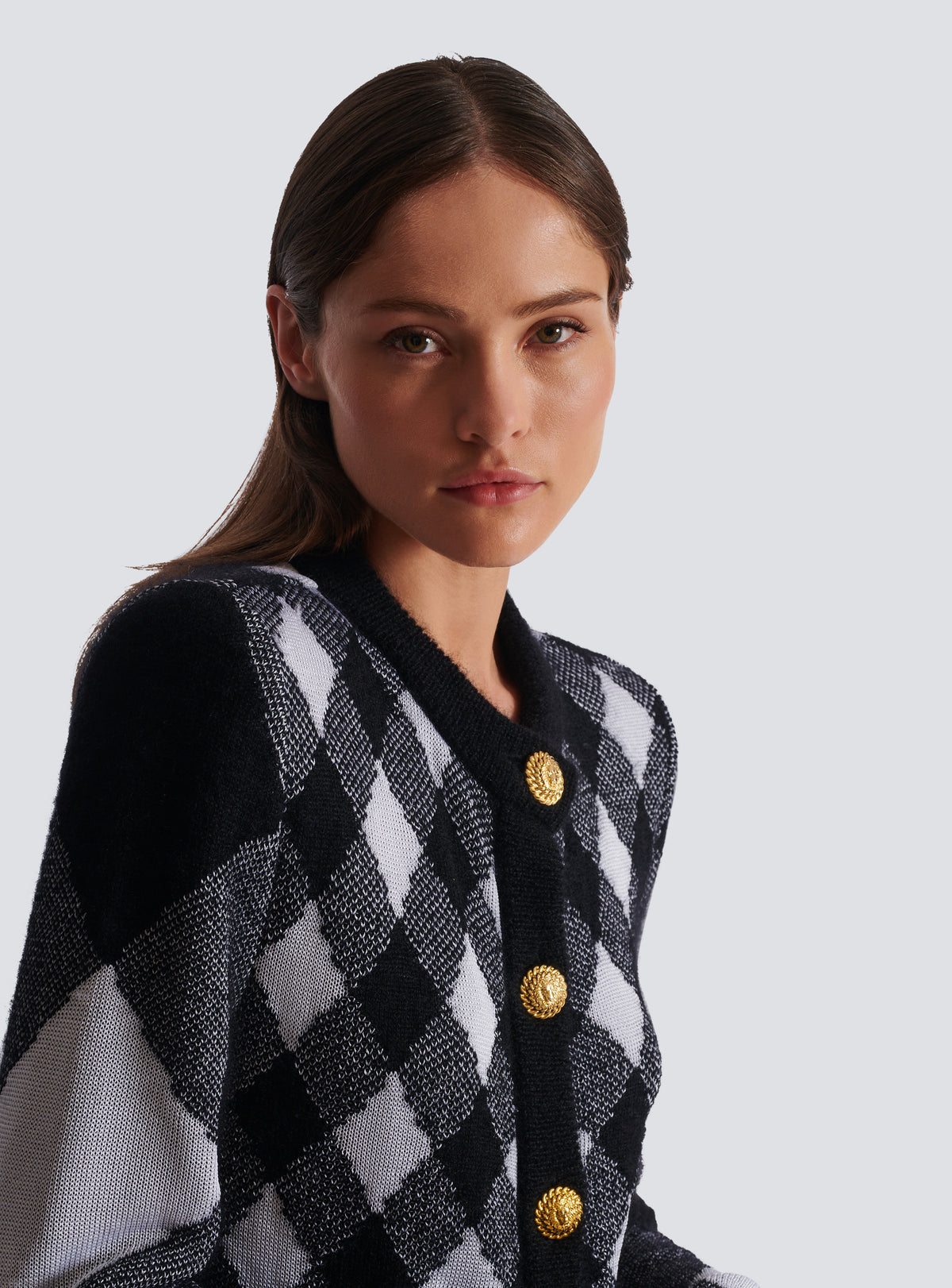 Cardigan en maille vichy - Noir & Blanc
