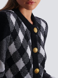 Cardigan in gingham knit - Black & White