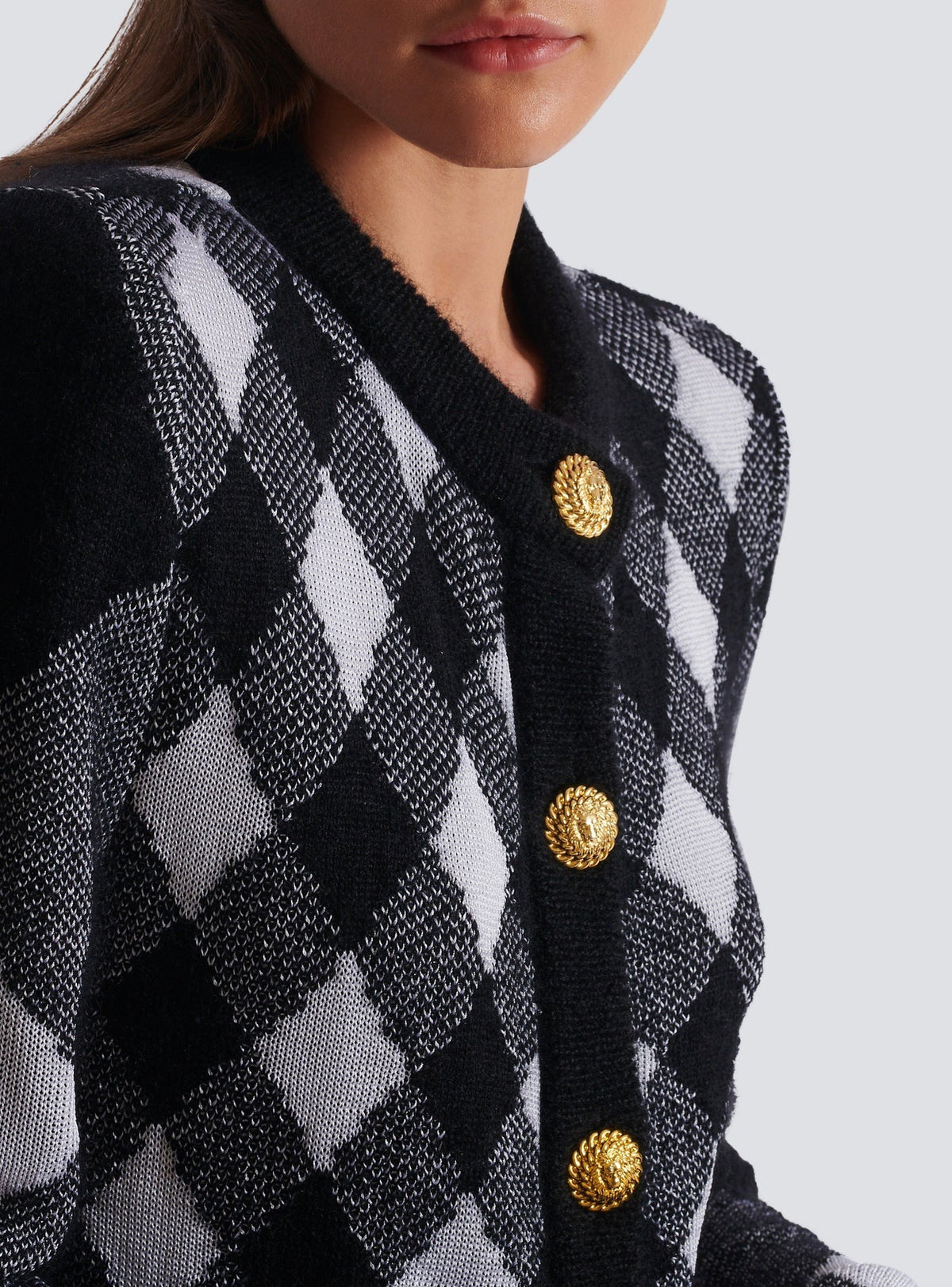 Cardigan in gingham knit - Black & White