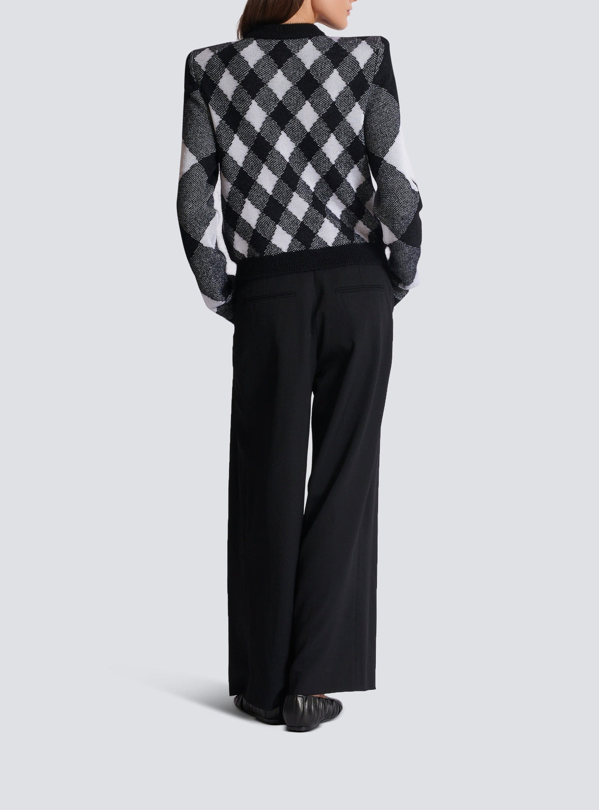 Cardigan in gingham knit - Black & White