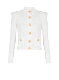 Cardigan en maille ajourée vichy - Blanc