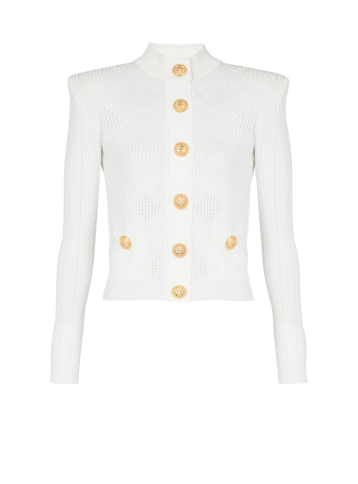 Cardigan en maille ajourée vichy - Blanc