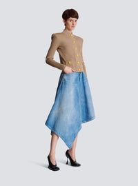 Cardigan en maille ajourée vichy - Beige