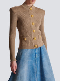 Cardigan en maille ajourée vichy - Beige