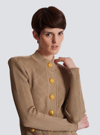 Cardigan en maille ajourée vichy - Beige