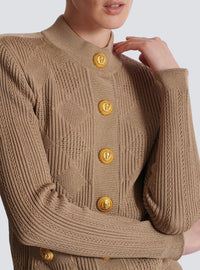 Cardigan en maille ajourée vichy - Beige