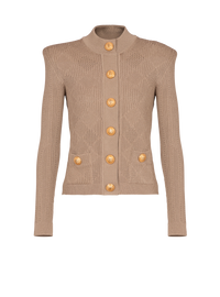 Cardigan en maille ajourée vichy - Beige