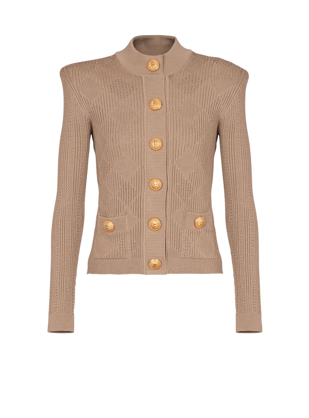 Cardigan en maille ajourée vichy - Beige
