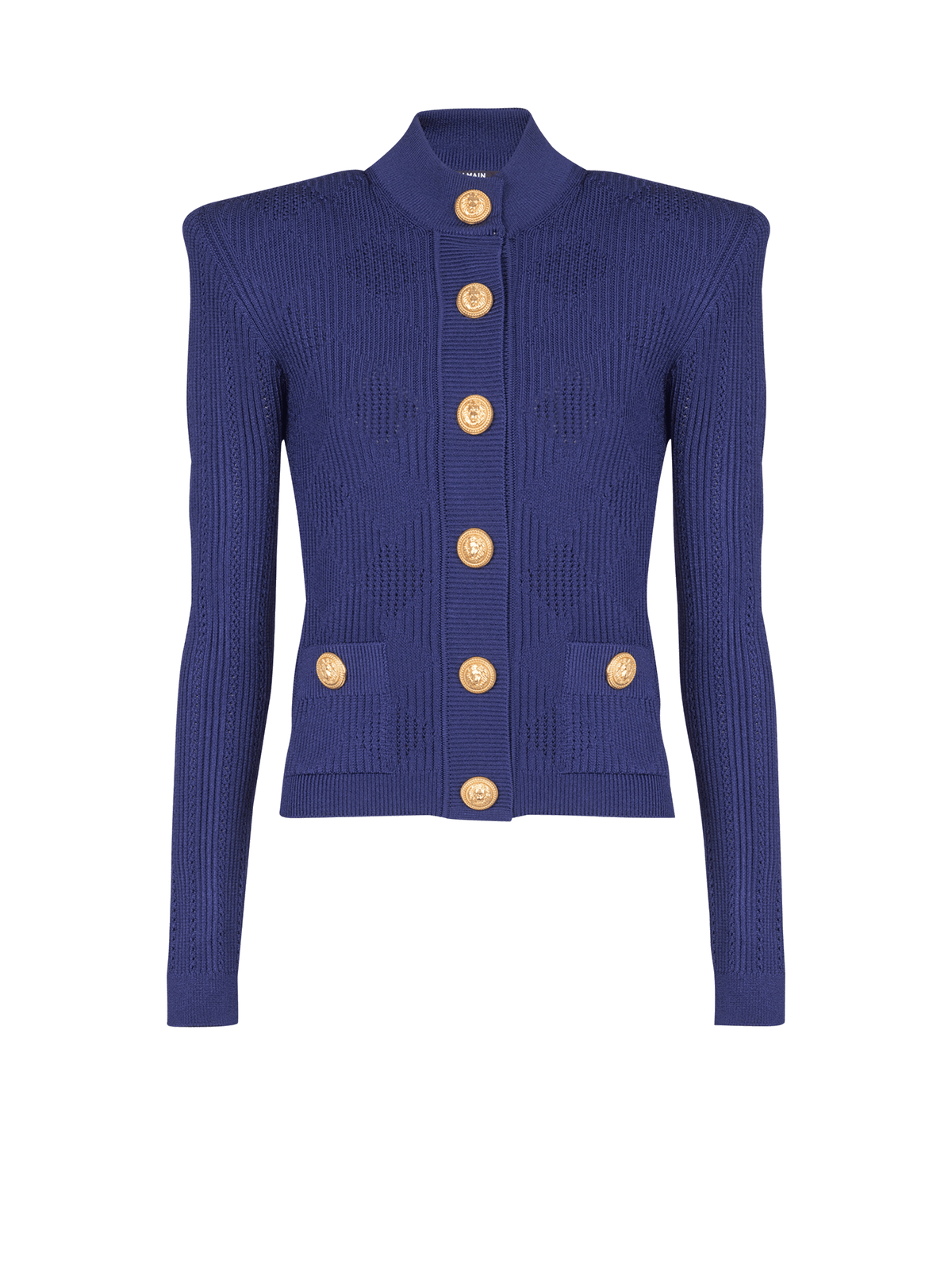 Cardigan en maille ajourée vichy - Bleu Nuit