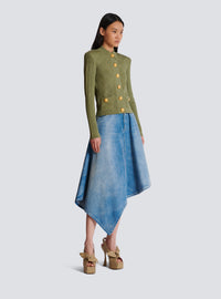Cardigan en maille ajourée vichy - Olive