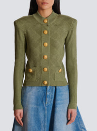 Cardigan en maille ajourée vichy - Olive