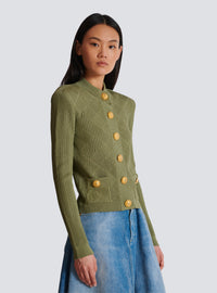Cardigan en maille ajourée vichy - Olive