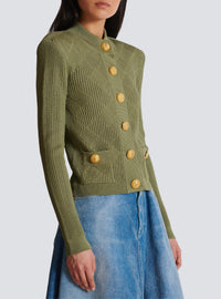 Cardigan en maille ajourée vichy - Olive