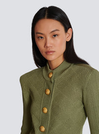 Cardigan en maille ajourée vichy - Olive