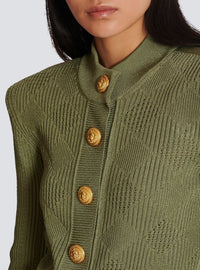 Cardigan en maille ajourée vichy - Olive