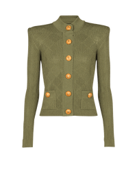 Cardigan en maille ajourée vichy - Olive