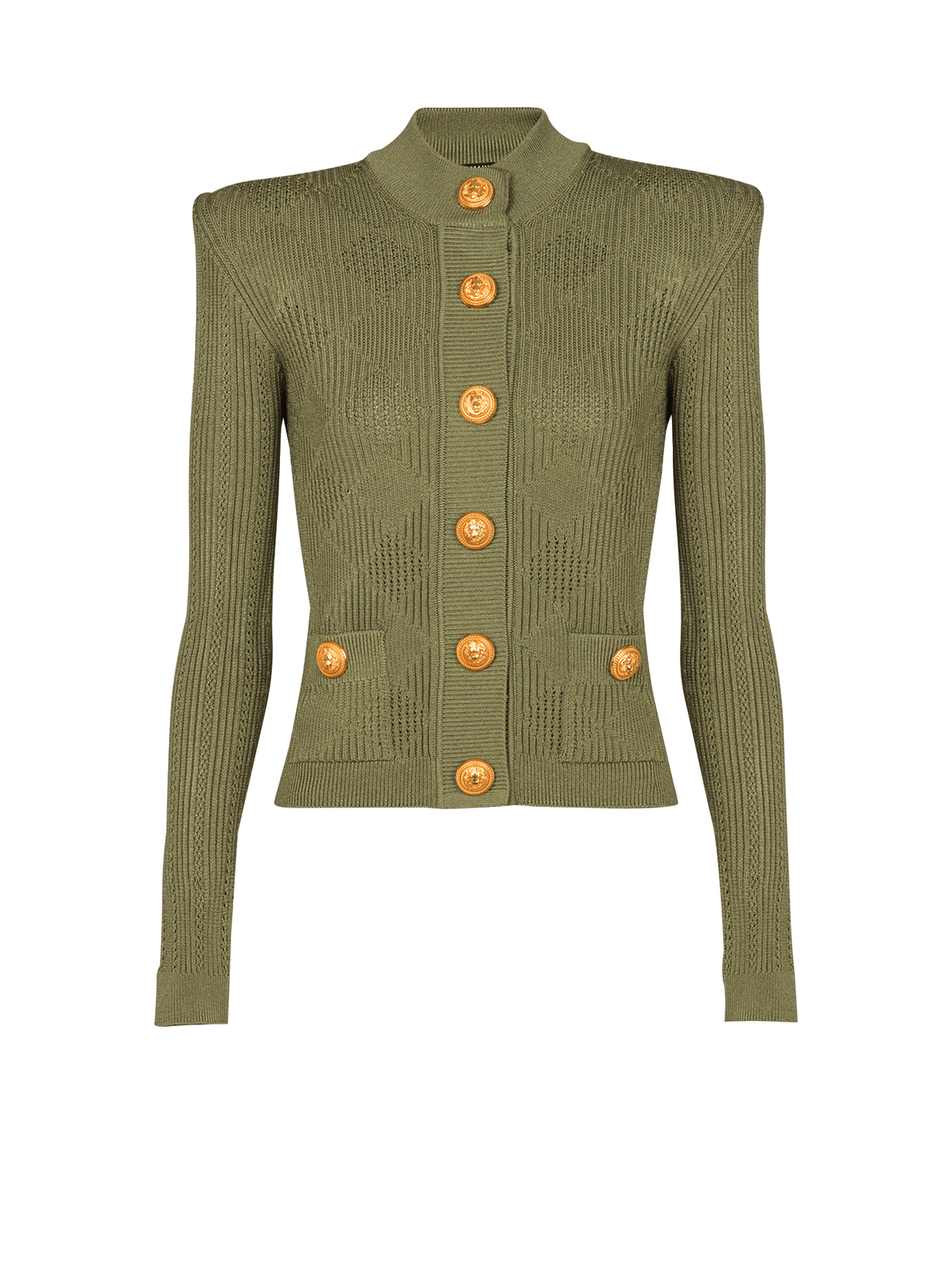 Cardigan en maille ajourée vichy - Olive