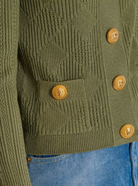 Cardigan en maille ajourée vichy - Olive