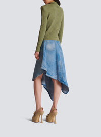 Cardigan en maille ajourée vichy - Olive