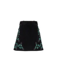 Short A-line skirt in velvet - Black & Green