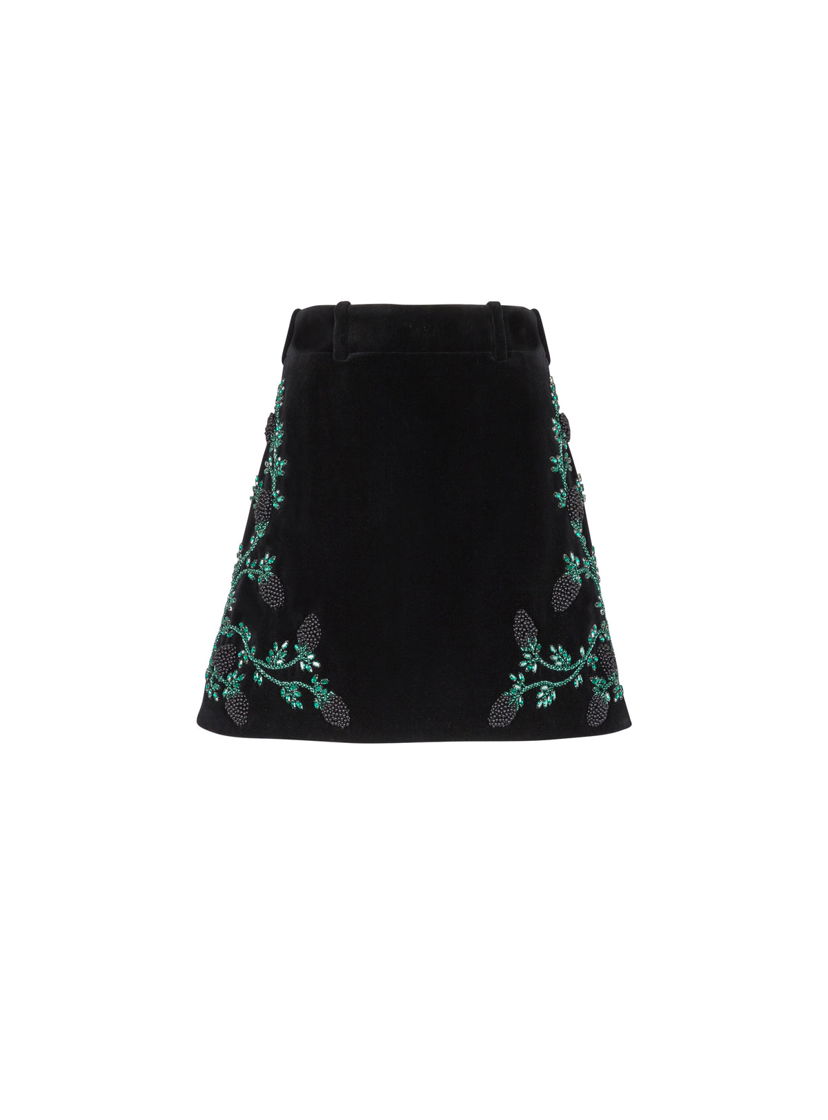 Short A-line skirt in velvet - Black & Green