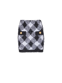 Double-breasted gingham tweed skirt - Black & White