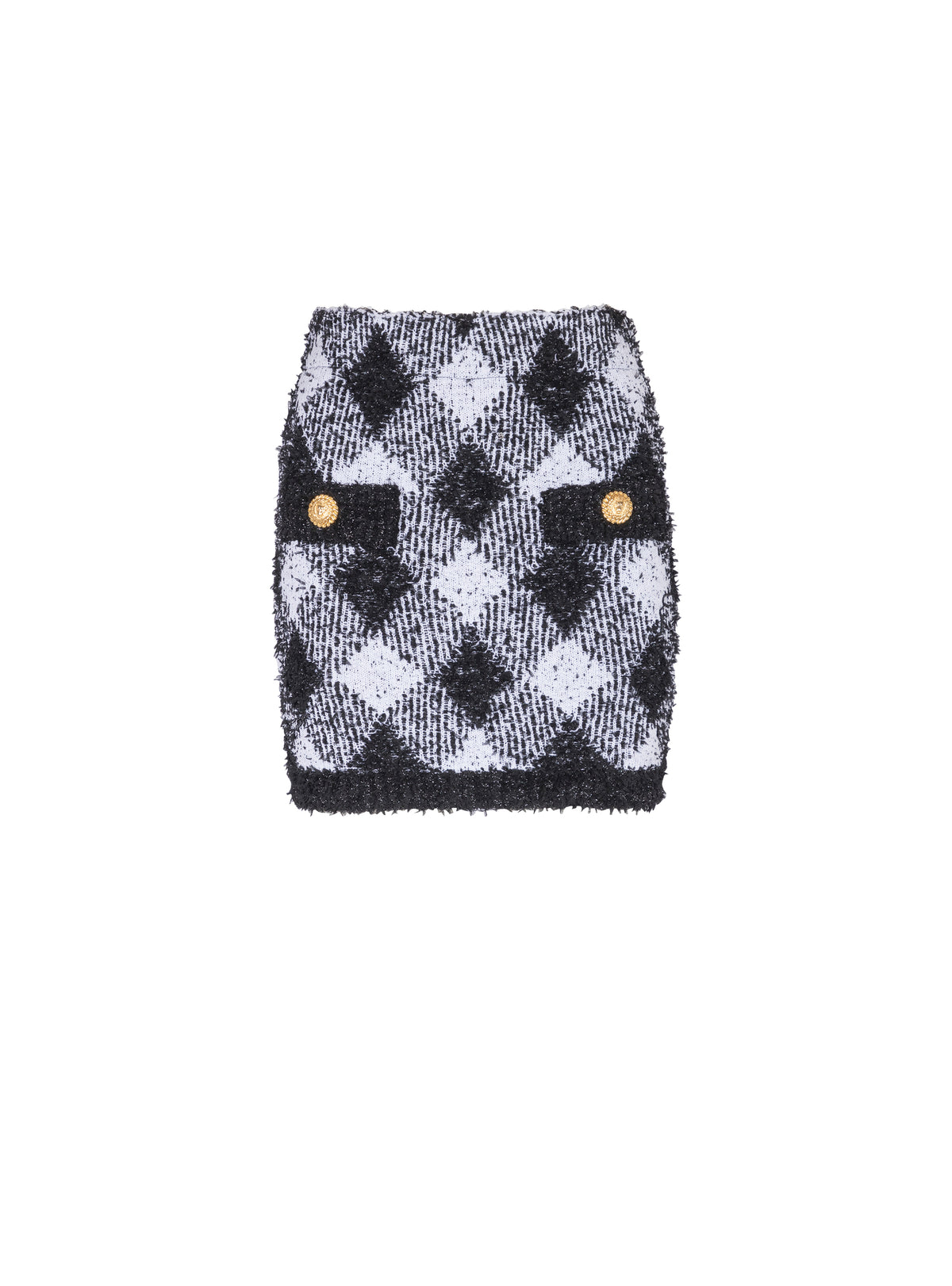 Double-breasted gingham tweed skirt - Black & White