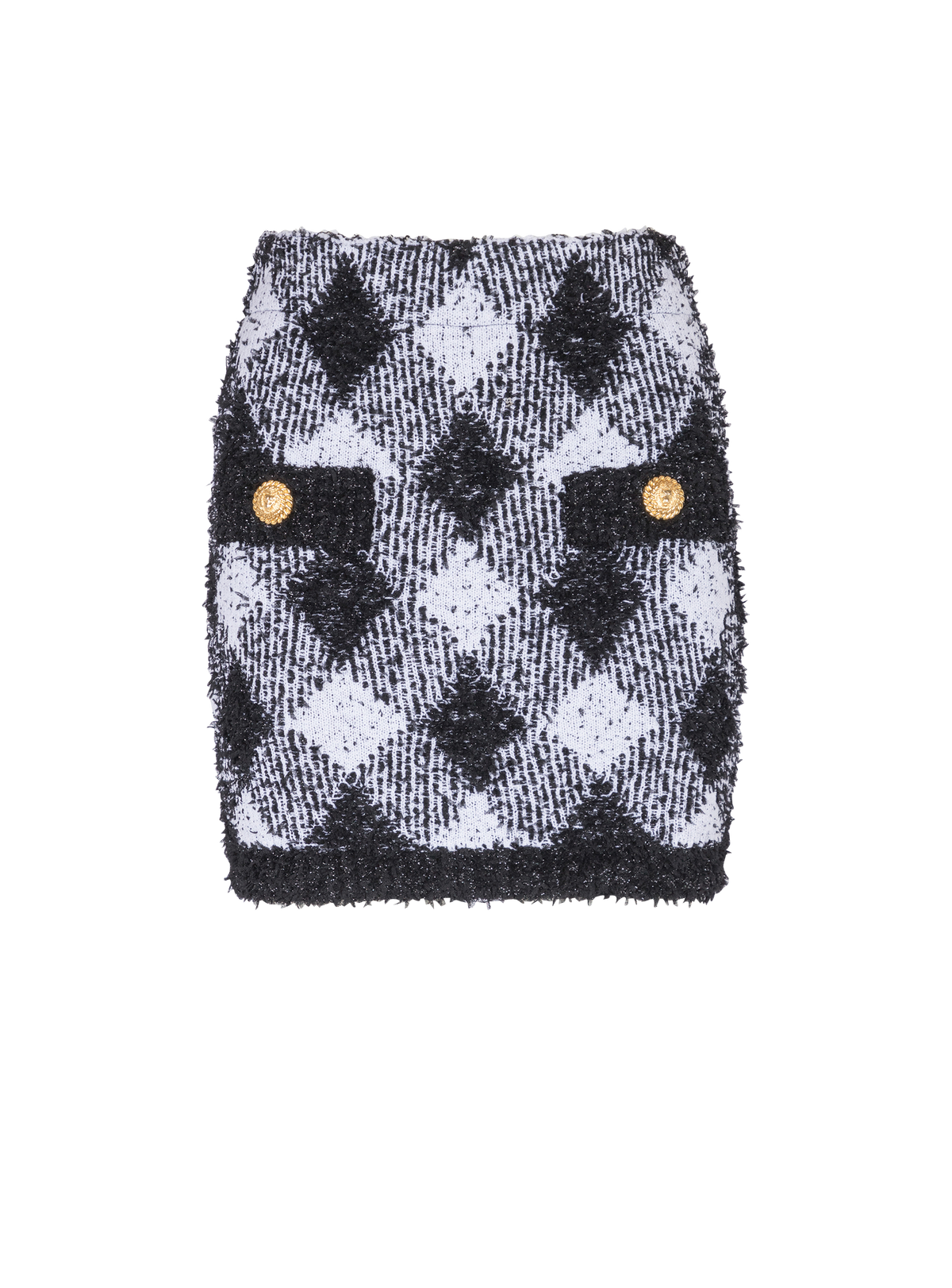 Jupe 2 boutons en vichy tweed - Noir & Blanc
