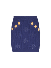 Jupe courte 6 boutons en maille vichy - Bleu Nuit