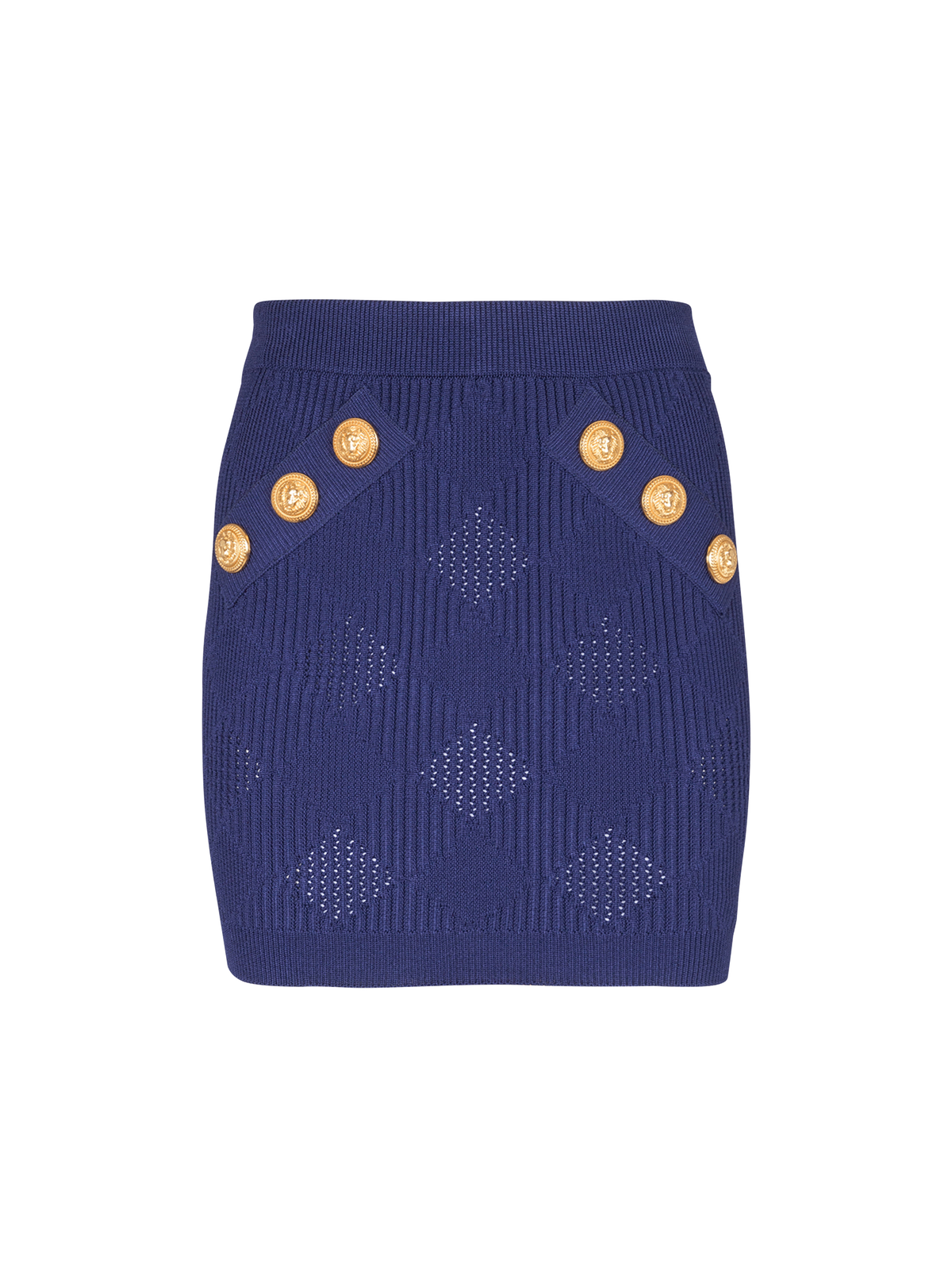 Jupe courte 6 boutons en maille vichy - Bleu Nuit
