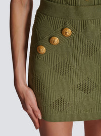 Jupe courte 6 boutons en maille vichy - Olive