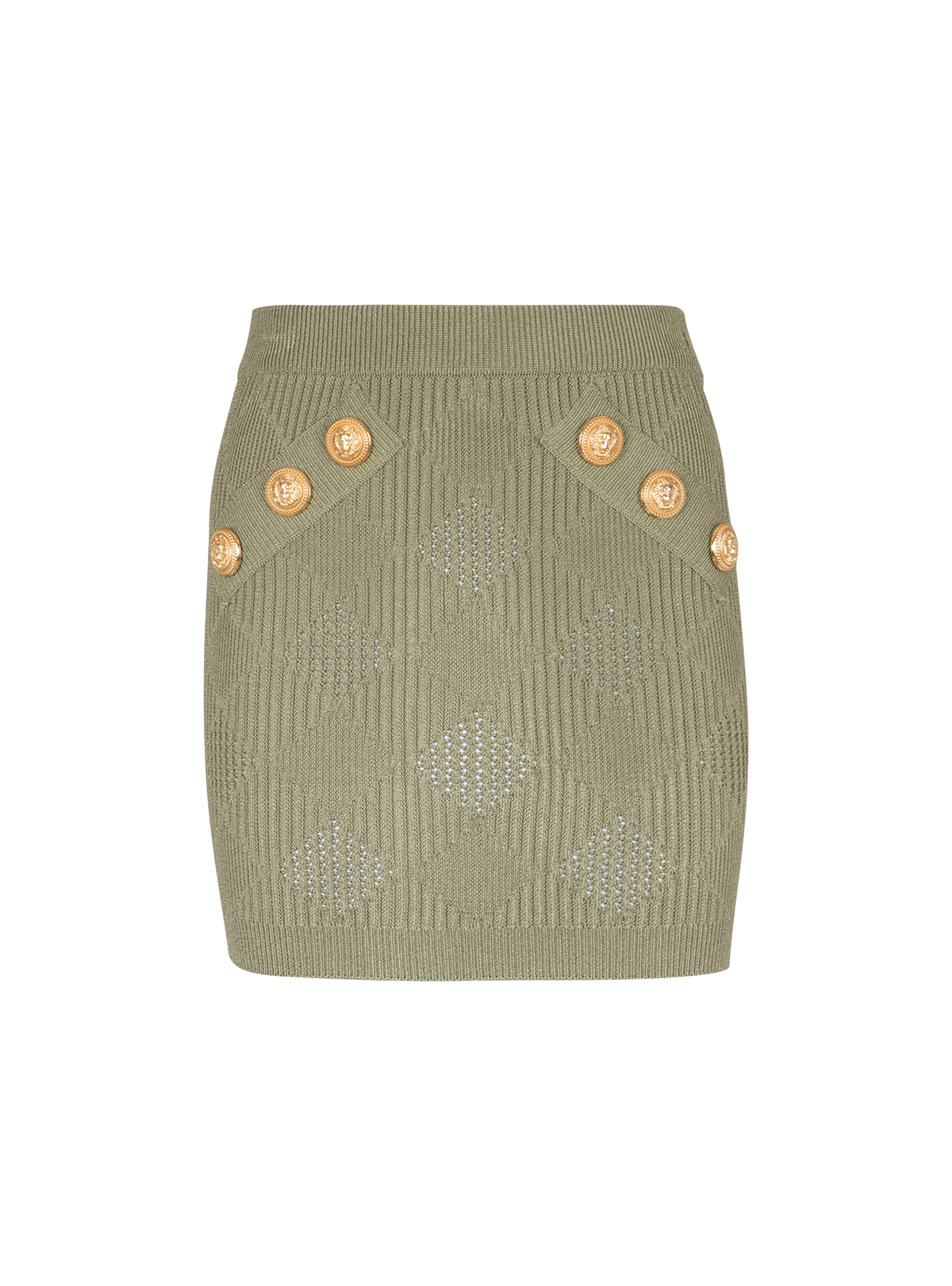 Jupe courte 6 boutons en maille vichy - Olive