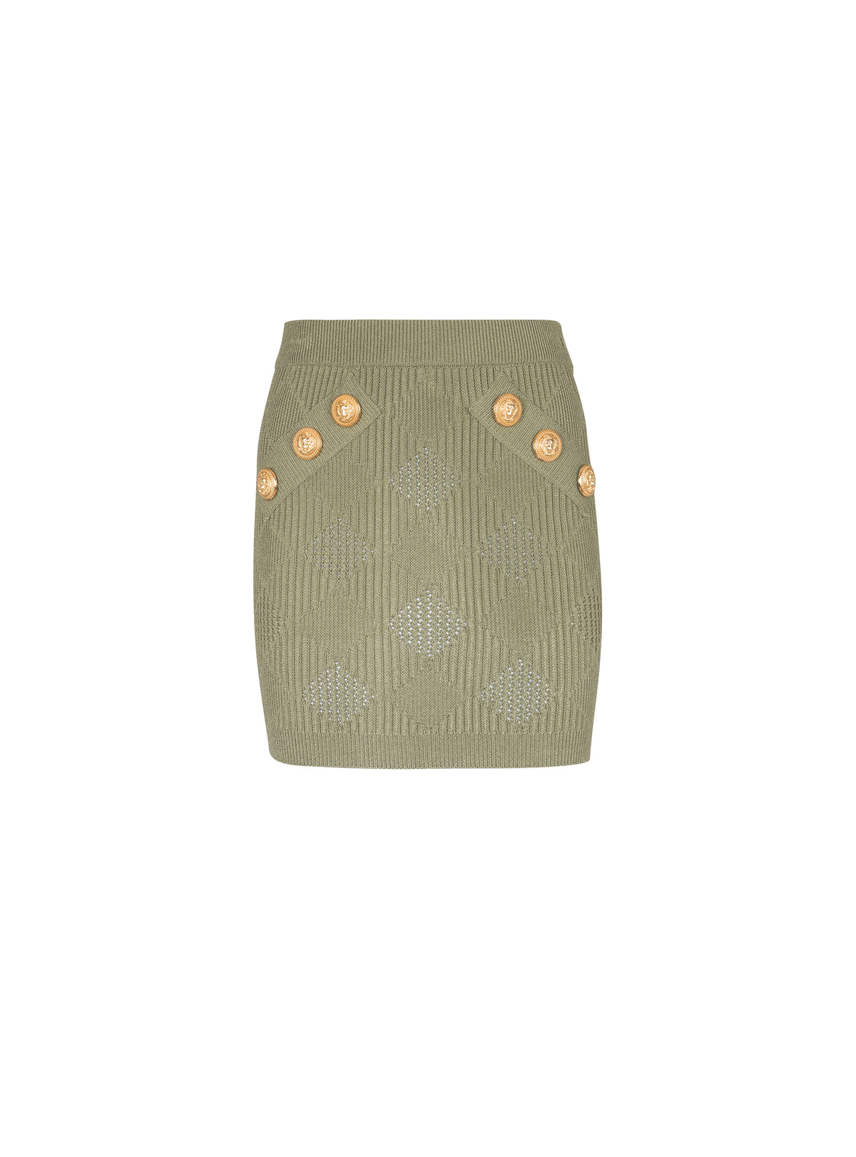 Short gingham knit skirt - Olive